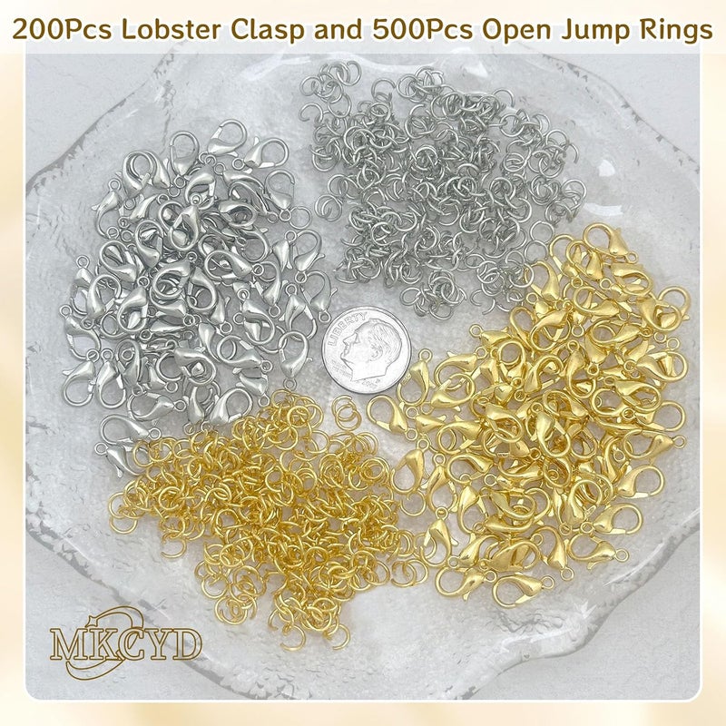 MKCYD 700Pcs Lobster Claw Clasps and Open Jump Rings Set, 14K Gold and Silver Necklace Clasps and Closures Lobster Parrot Trigger Clasp for Jewelry Making - Image 5